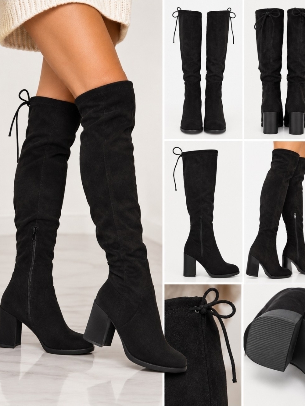 Sugar Sgr-Ollie Black Over-the-Knee Block Heel Boots Size 8 NIB